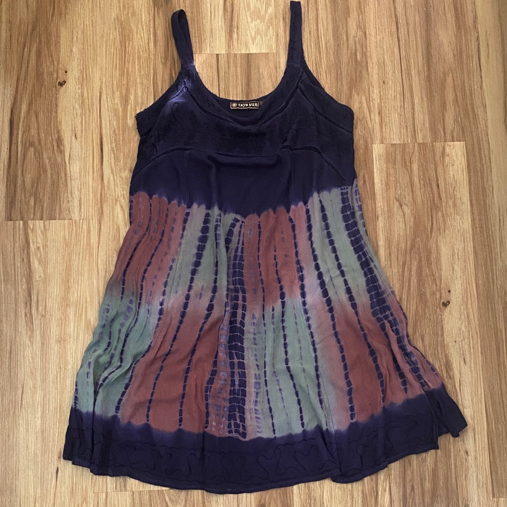 🌺 3/$18 Sale Raya Sun Navy Tie-Dye Tank Dress Beach Coverup